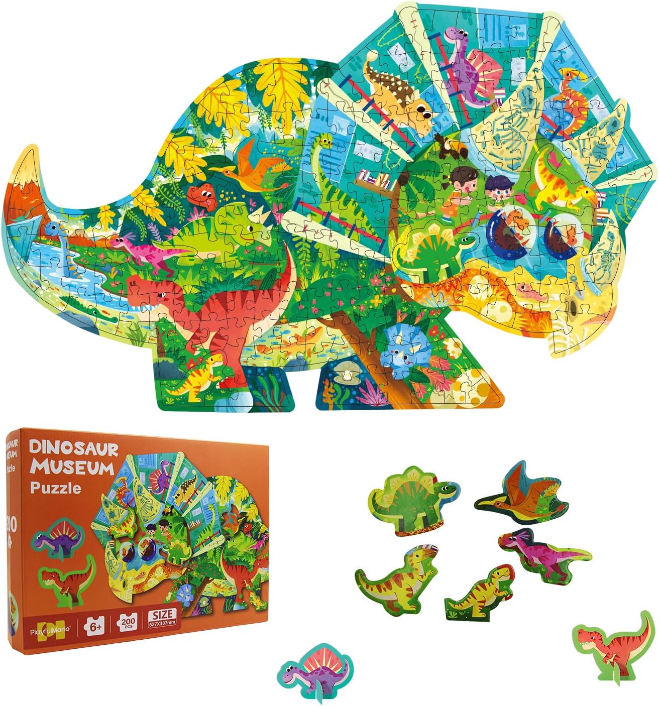 Dinosaur Puzzles for Kids Ages 6-8 200 Piece Triceratops Jigsaw Puzzles Unique Animal Shape Floor Puzzle Ages 8-10 Learning Educational Toys Birthday Gift for Boys Girls Ages 10-12
