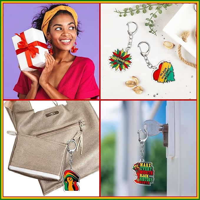 Kenning 50 Pcs Black History Month Keychain Gifts Bulk Black History Hanging Gift Acrylic African Freedom Day Decorations for Juneteenth Party Gifts Supplies