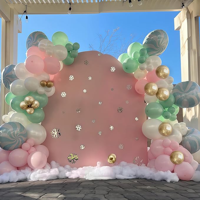 Pink and Green Balloons Pastel Green Pink White Sand Gold Metallic Balloons Nutcracker Fairy Sugar Theme Balloon Set for Winter Wonderland Snow Ice Spring Birthday Christmas Baby Shower Party Decor
