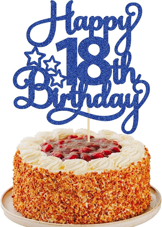 1 Pack Happy 18th Birthday Cake Topper Blue Glitter 18 & Fabulous Cheers to 18 Years Old Birthday Cake Pick for Celebrating 18th Birthday Anniversary Party Cake Decorations Supplies