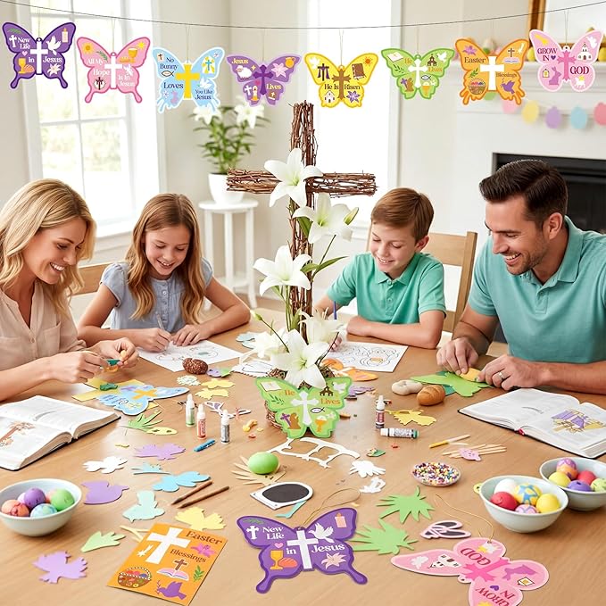 Frienda 48 Set Spring Butterfly Crafts Kit for Kids Christian Religious Butterfly Paper Craft with Stickers Sunday School DIY Kits Make Your Own Decor for Church Party VBS Classroom Activity