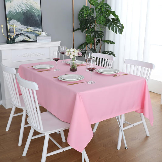 FOLINS&HOME Pink Rectangle Tablecloth - 90 x 132 Wrinkle Free Waterproof Polyester Table Cloths, Spillproof Heavy Duty Washable Table Cover for Party, Banquet, Wedding, Indoor - Rectangular/Oblong