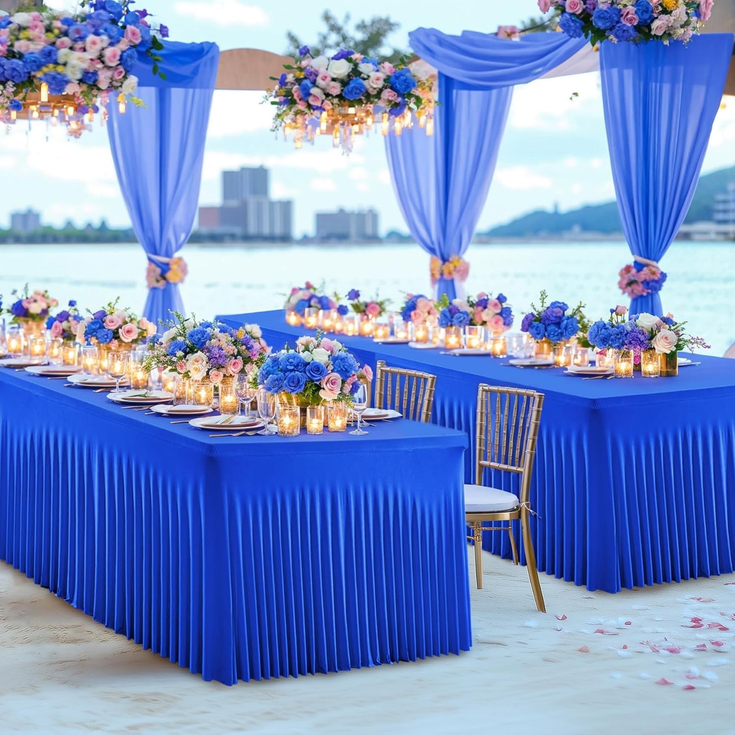 Besutolife 4 Pack Royal Blue Spandex Tablecloth for 6ft Rectangle Tables Fitted Table Cloth Stretch Table Covers Skirt 6ft Rectangular Tablecloths for Banquet Parties Wedding Decorations