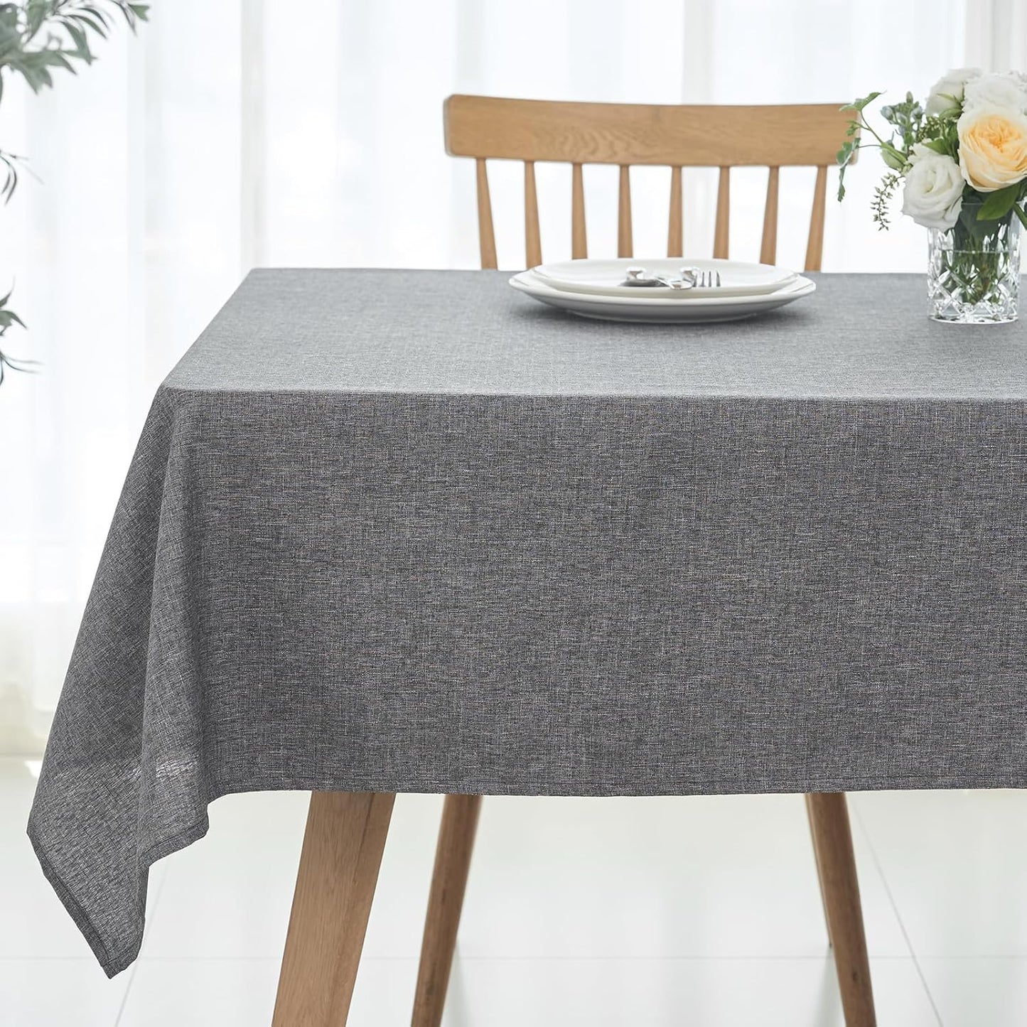 maxmill Square Tablecloth Linen Texture Stain Resistant Waterproof Wrinkle Resistant Washable Soft Table Cloth, Decorative Fabric Table Cover for Dining Room Dinner Party, 52 x 52 Inch, Dark Grey
