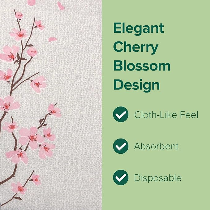SimuLinen Cherry Blossom Disposable Guest Towels - Cloth-Like, Single-Use, Linen Feel Paper Towels, 12x17", 100ct (Made in Germany)