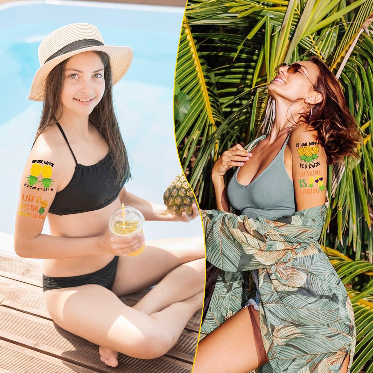 Adults Pineapple Temporary Tattoos - Lovarywow 200+ Cool Pineapple Temporary Tattoos Stickers for Men Women Fruit Themed Party Decorations Supplies Favors Funny Pineapple Fake Tattoo Prizes
