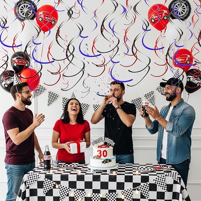 BEISHIDA Red Blue Black Hanging Swirls Party Decorations Plastic Streamer for Spider Theme Birthday Party, Graduation，Birthday Supplies，Pack of 24