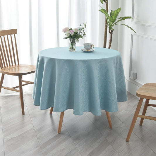 maxmill Jacquard Round Table Cloth Damask Design Waterproof Antiwrinkle Heavy Weight Soft Tablecloths for Circular Table Cover and Kitchen Dinning Tabletop Round 70 Inch Blue Haze