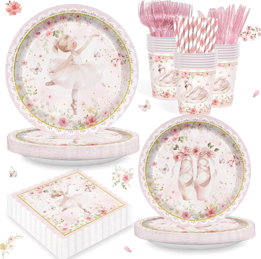 168PCS Princess Party Supplies for Girls Plates and Napkins for Birthday Party Star Themed Baby Shower Paper Plates Tableware 24 Guests