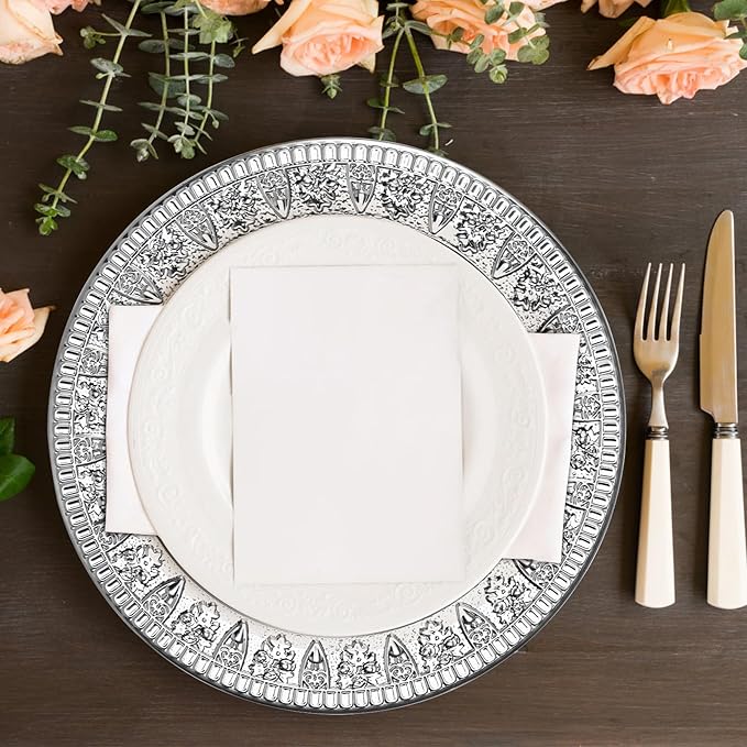 ZENFUN 6 Pack 12" Stainless Steel Charger Plates, Round Metal Plates with Flower Pattern, Large Serving Camping Plates for Home Kichten, Banquets, Parties, Restaurants