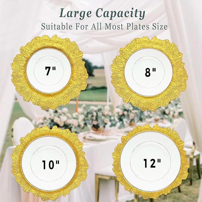 Gold Charger Plates Set of 15/50, Reef Plate Chargers for Dinner Plate, Round Plastic Table Chargers for Thanksgiving, Christmas (15)