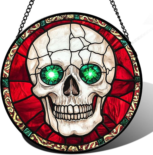 Stained Glass Window Hanging - Halloween Decorations Vampire Skeleton Suncatcher for Doors Garden Indoor Spooky Funny Sun Catchers Gothic Decor Horror Gifts for Women Men Friend 7.8 in