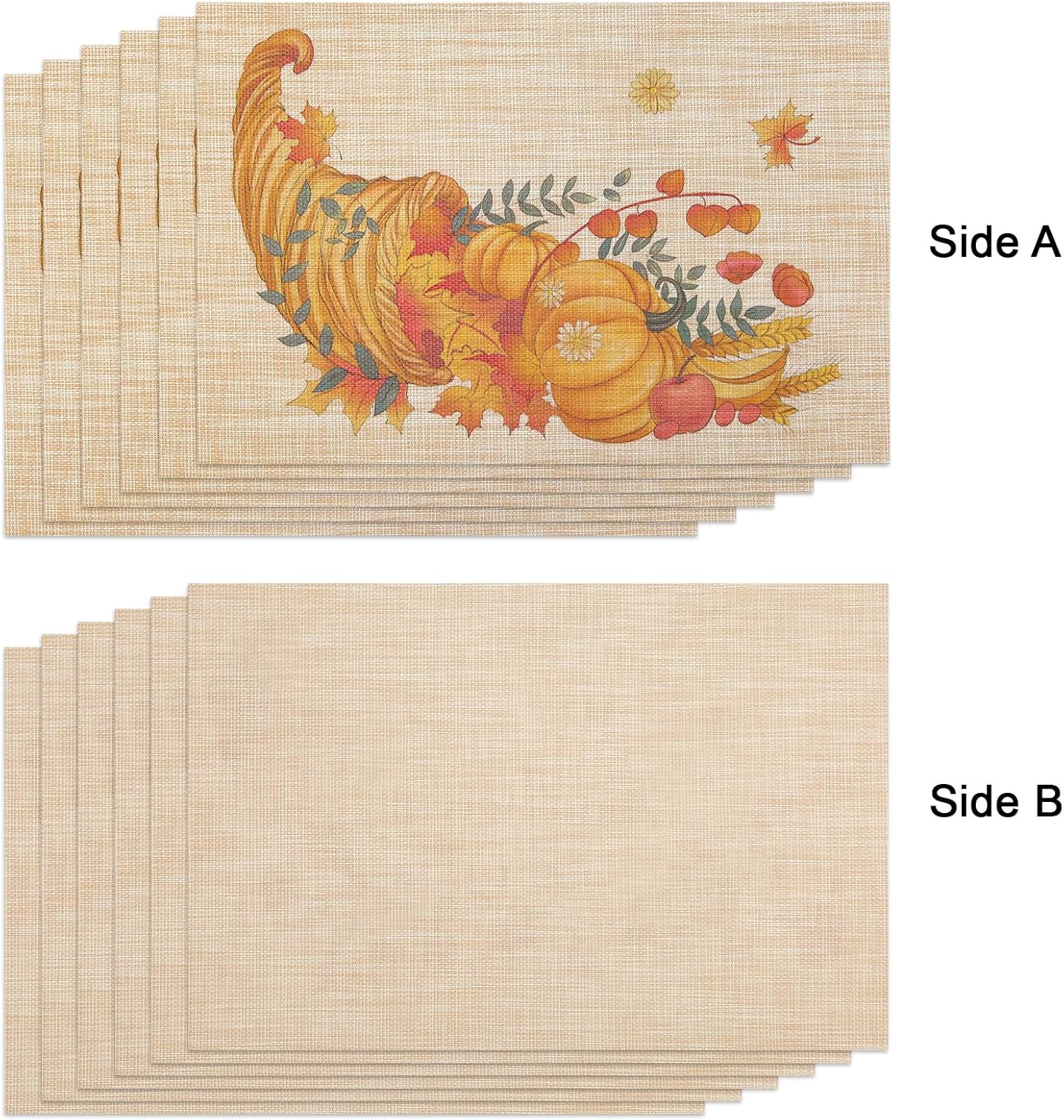 Thanksgiving Placemats Set of 6 Fall Place Mats Pumpkin Maple Leaves Table Mats Washable Non-Slip Heatproof Woven Placemats for Dining Table (17.7" X 11.8")