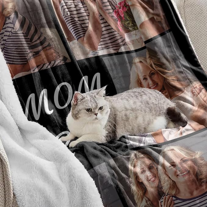 Mothers Day Blanket Gifts for Mom, Custom Sherpa Blanket with Picture Personalized Photo Throw Blanket Customized New Moms Gift from Daughter Son Husband, Birthday Gifts for Wife Grandma