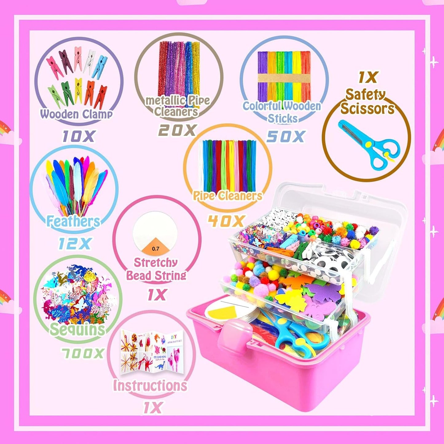 3000Pcs Arts and Crafts Supplies for Kids Craft Kits with Pipe Cleaners Crafting Supply All in 3 Layered Craft Box DIY Crafts for Kids Ages 4-8 8-12 Homeschool Supplies Toys Gifts for Girls & Boys