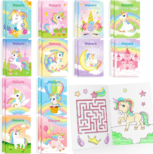 BenLouis 24 Pcs Unicorn Mini Coloring Books Kids Rainbow Party Favors Small Activity Books Bulk for Kids Unicorn Birthday Goodie Bags Stuffers Return Gifts Classroom Travel