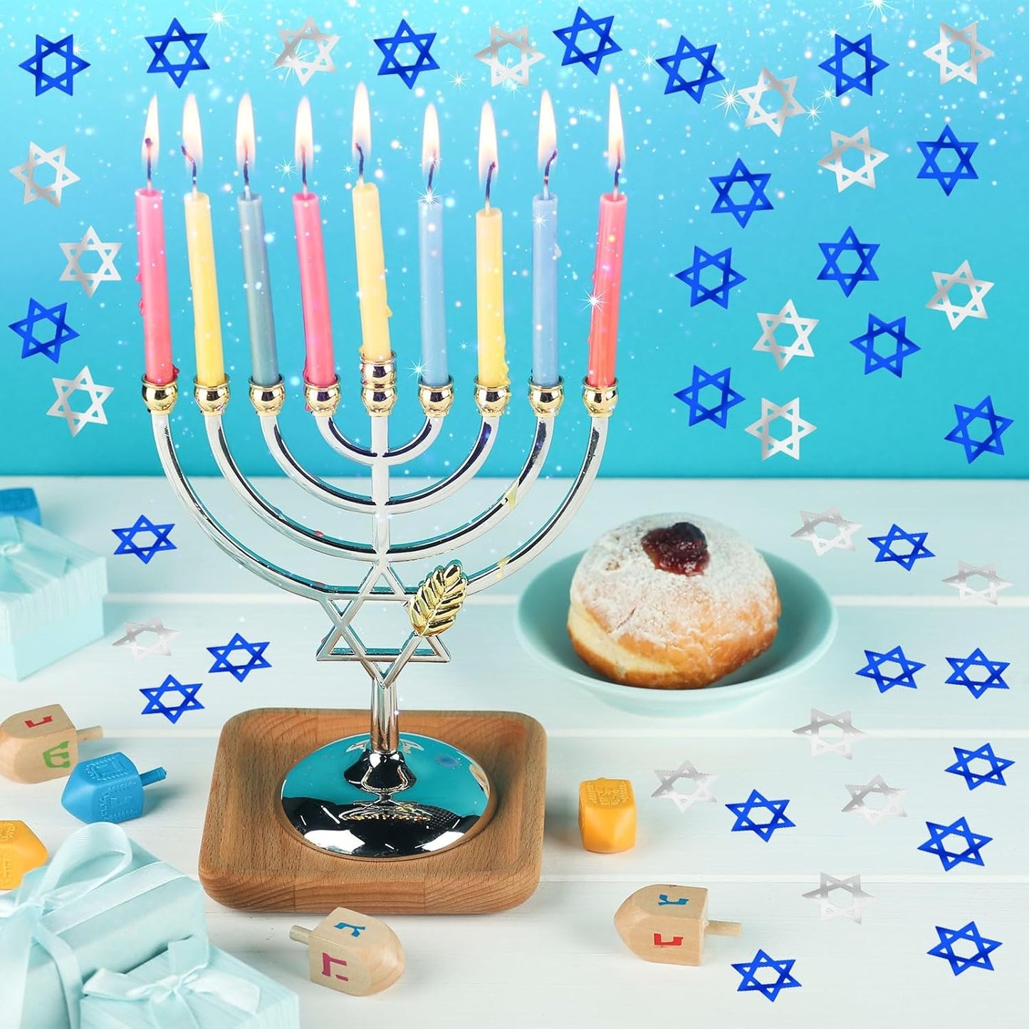 MARFOREVER Star of David Glitter Confetti, Hanukkah Confetti Table Decoration Chanukkah Metallic Foil Blue Silver Chanukah Sprinkles Sequins Scatter for Hanukkah Jewish Festival Party Supplies Decor