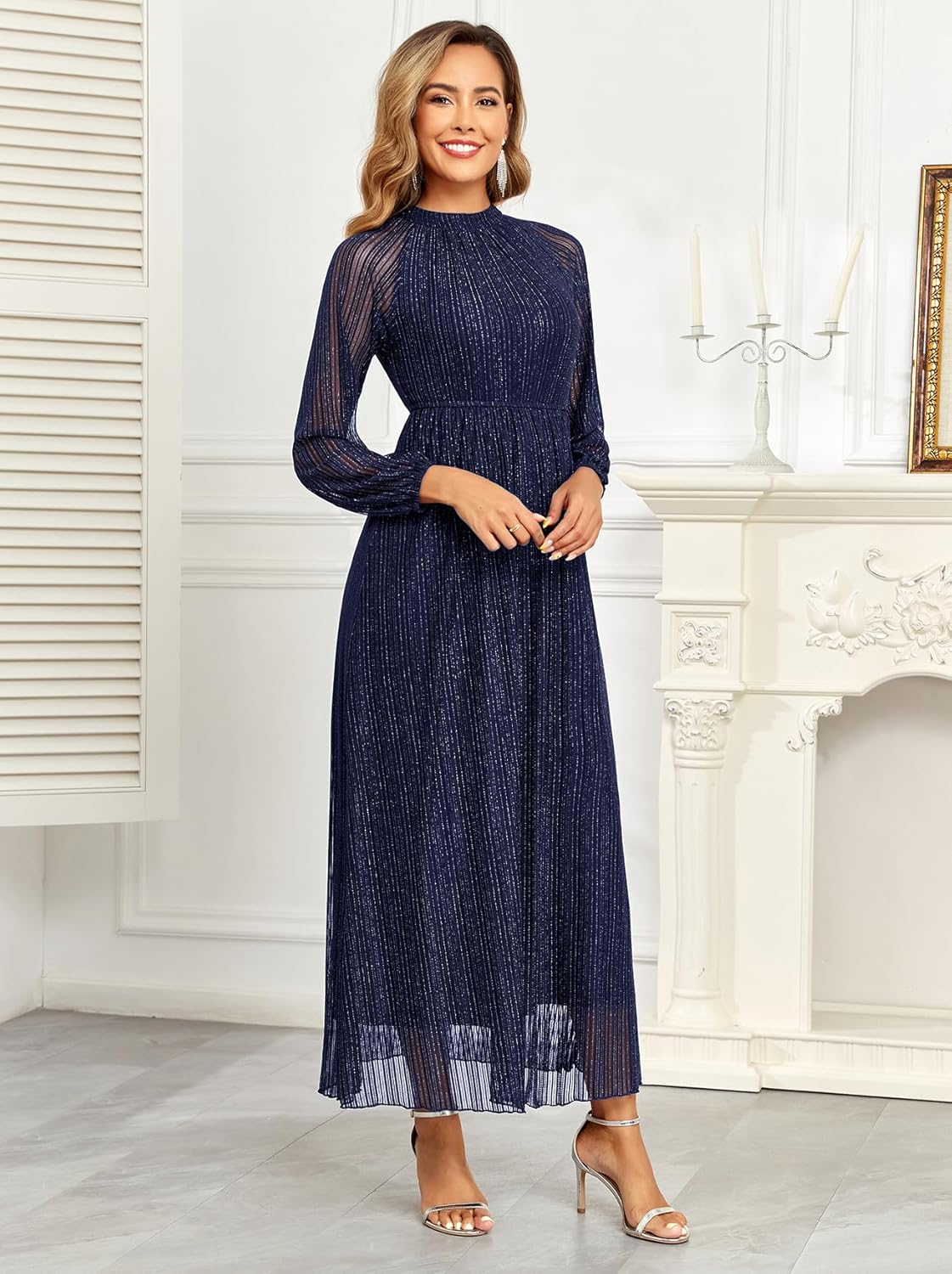 Maternity Sparkly Mesh Dress Halter Neck Sleeveless A Line Pregnancy Dresses Semi Formal Baby Shower Photoshoot