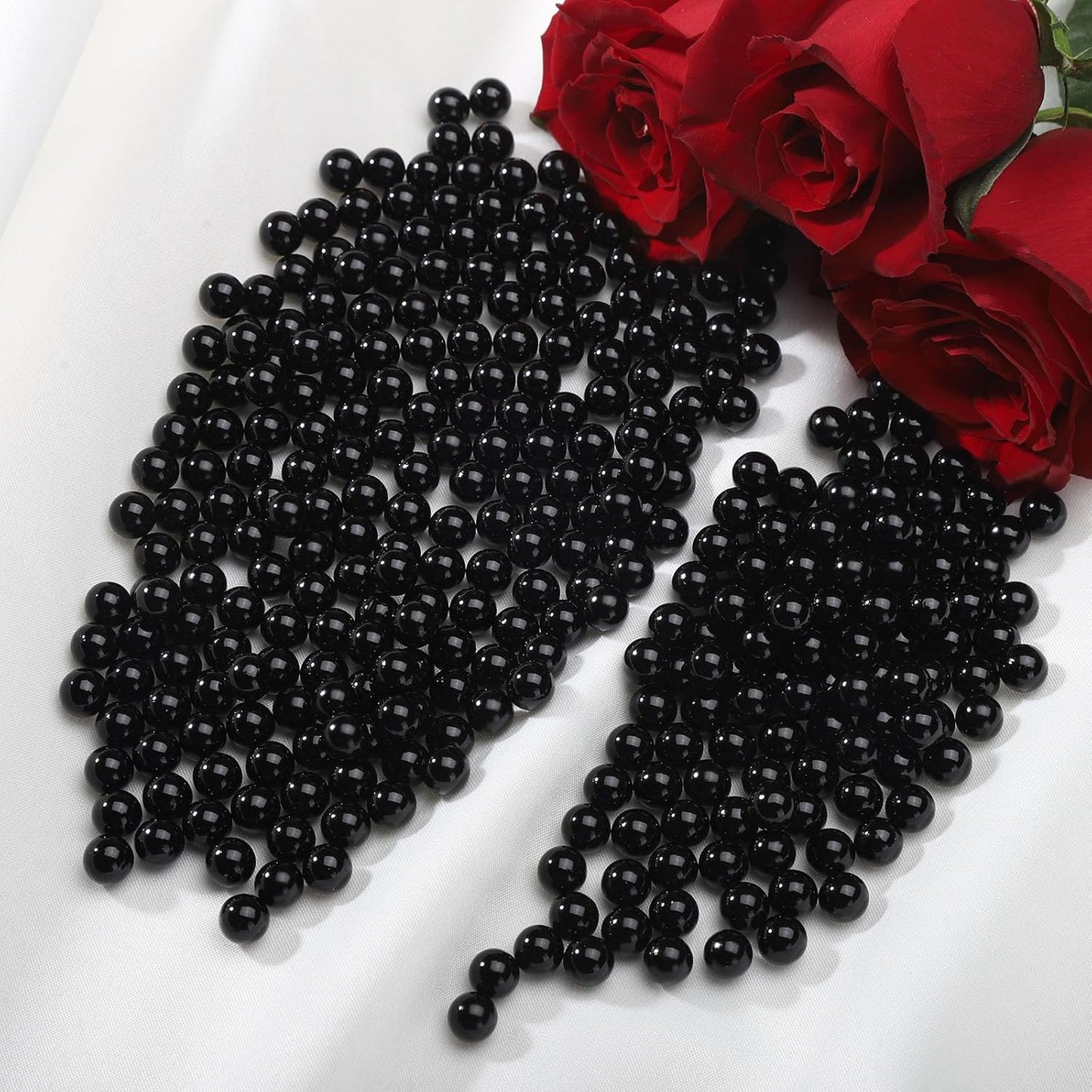 980pcs Undrilled Holeless ABS Faux Pearl Beads for Vase fillers, No Hole Round Pearls for Cosmetic Boxes, DIY Parts, Table Scatter, Wedding, Birthday Party Home Decorating (Black, 8mm)