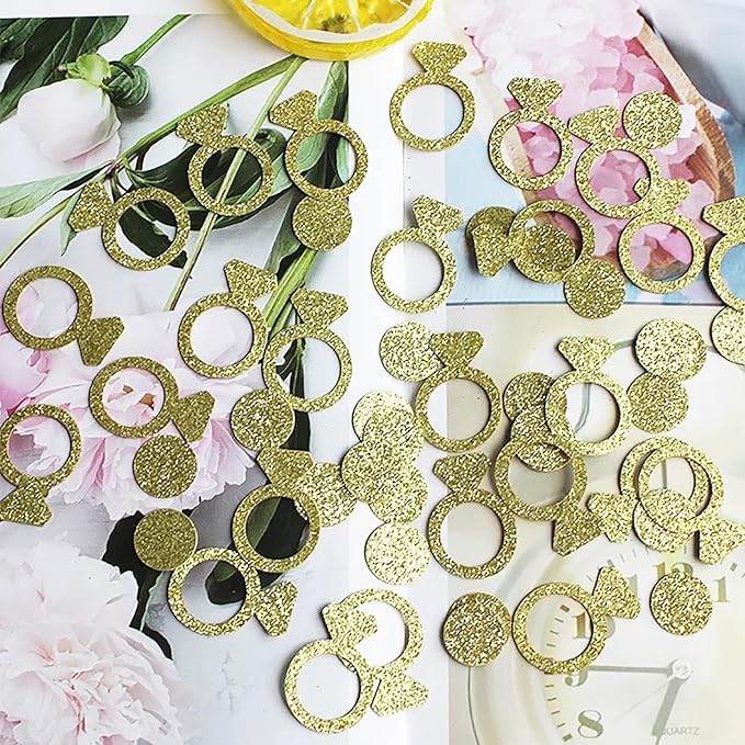 Gold Wedding Table Confetti, Bridal Shower Decorations Bride to Be Confetti Glittering Diamond Ring I Do Engagement Party Table Scatter, 100pcs