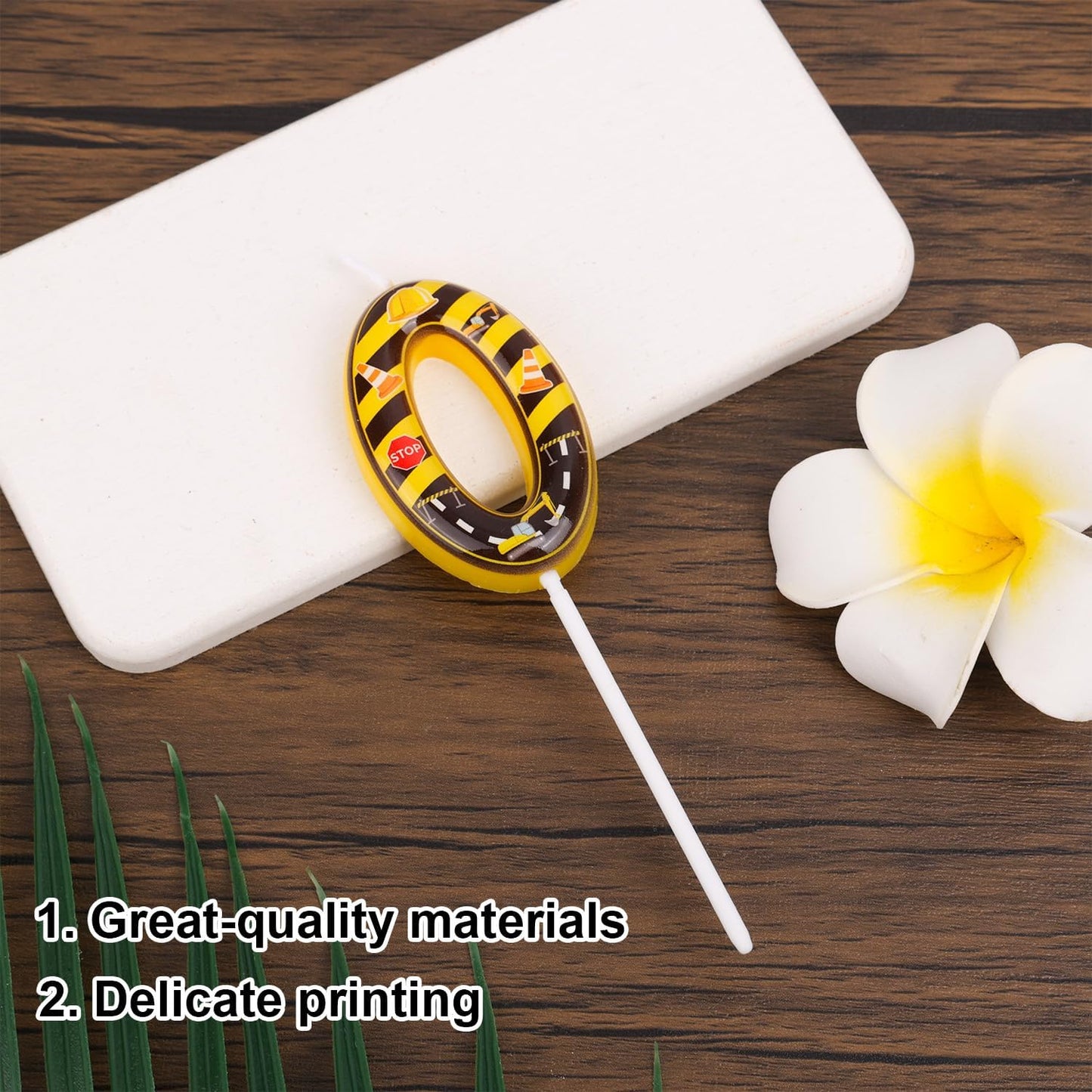Construction Birthday Number Candles, Yellow & Black Striped Cake Topper Building Theme Party Decorations for Graduation Anniversary Celebration (Number 0)