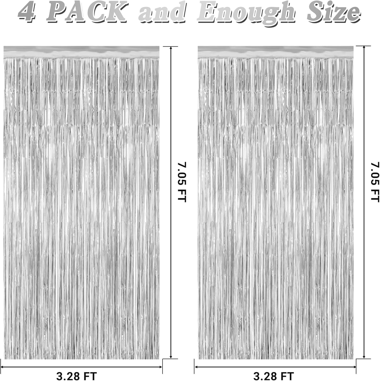 4 Pack Party Decorations, Metallic Silver Backdrop, Photo Booth Props Silver Curtains Tinsel Backdrop Foil Streamer, 21st Birthday Decorations Bachelorette Decor