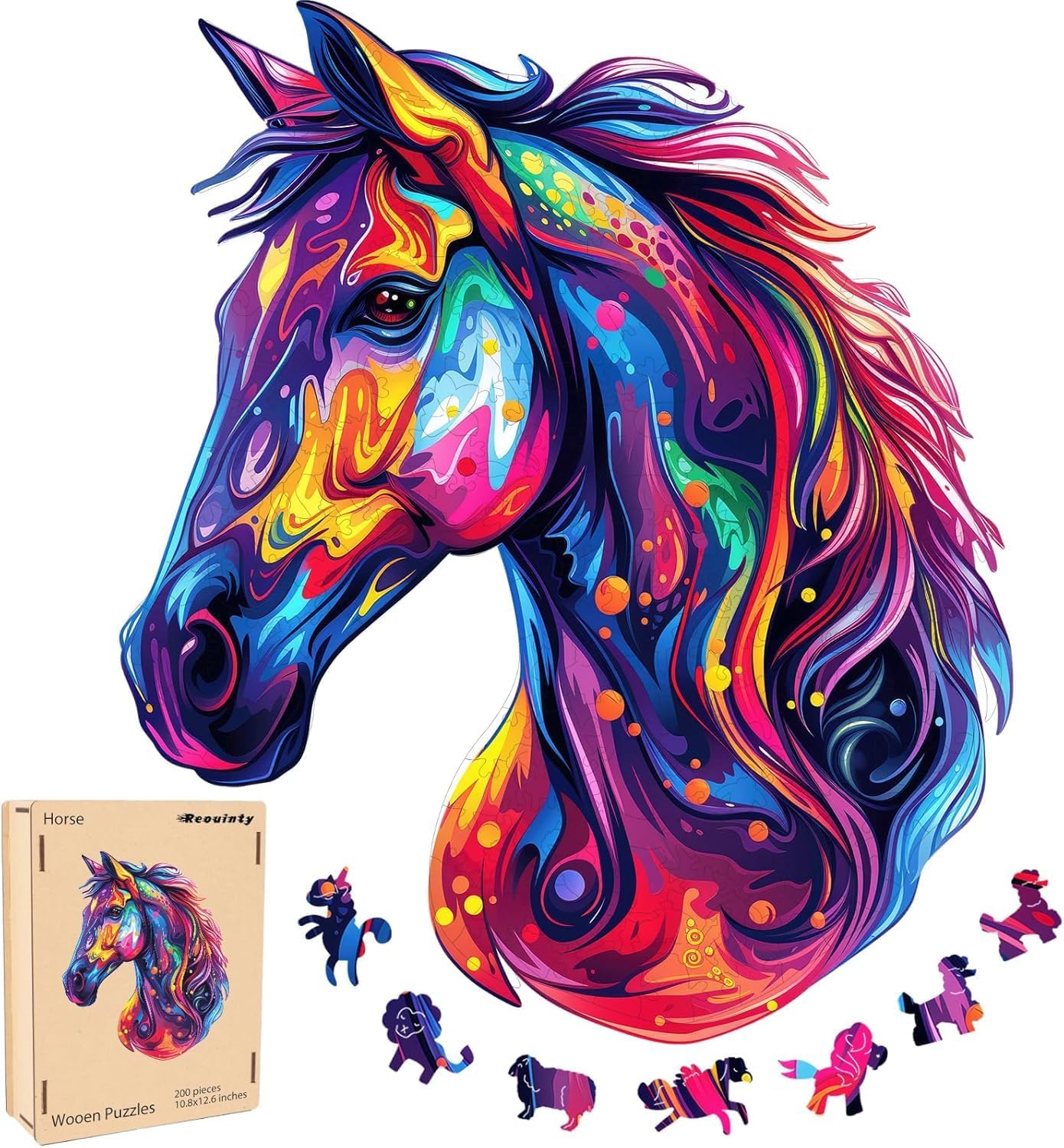 Reouinty Wooden Puzzles for Adults 500 Pieces, Cool Horse Liberty Wood Jigsaw Puzzles, Unique Shape Animal Adult Gifts, Irregular Wood Puzzles Gift for Family Game 15.8 x 18.3 in