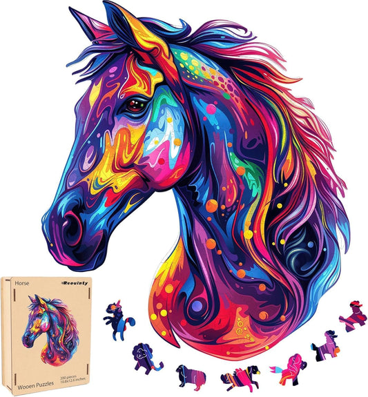 Reouinty Wooden Puzzles for Adults 500 Pieces, Cool Horse Liberty Wood Jigsaw Puzzles, Unique Shape Animal Adult Gifts, Irregular Wood Puzzles Gift for Family Game 15.8 x 18.3 in
