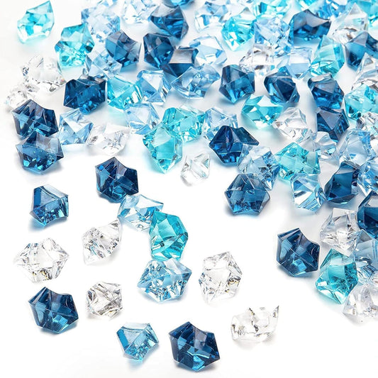 Pack of 200 Decorative Acrylic Crystal Gems, Mixed Blue Colors Ice Rocks, Reusable Acrylic Crushed ice Rocks for Home Décor
