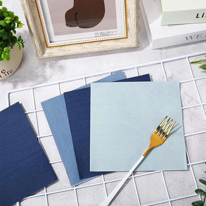 Whaline 150Pcs Dusty Blue Paper Napkins 3 Colors Dinner Napkins Blue Disposable Luncheon Napkins for Party Celebration Gathering Supplies Table Decor