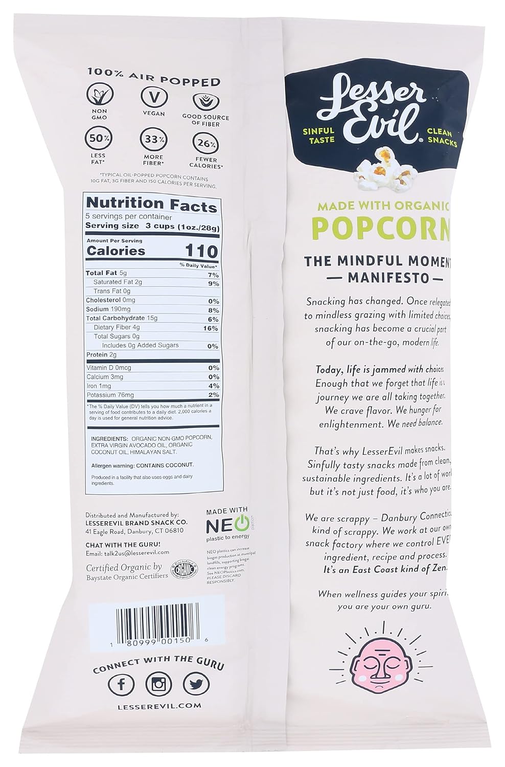Lesser Evil Avocado-Licious Popcorn, 5 Oz
