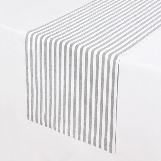 Solino Home Table Runner 48 Inches - Amalfi Stripe 100% Pure Linen Grey and White Table Runner 14 x 48 Inch Ideal for Dresser and Coffee Tables - Fall, Autumn, Halloween