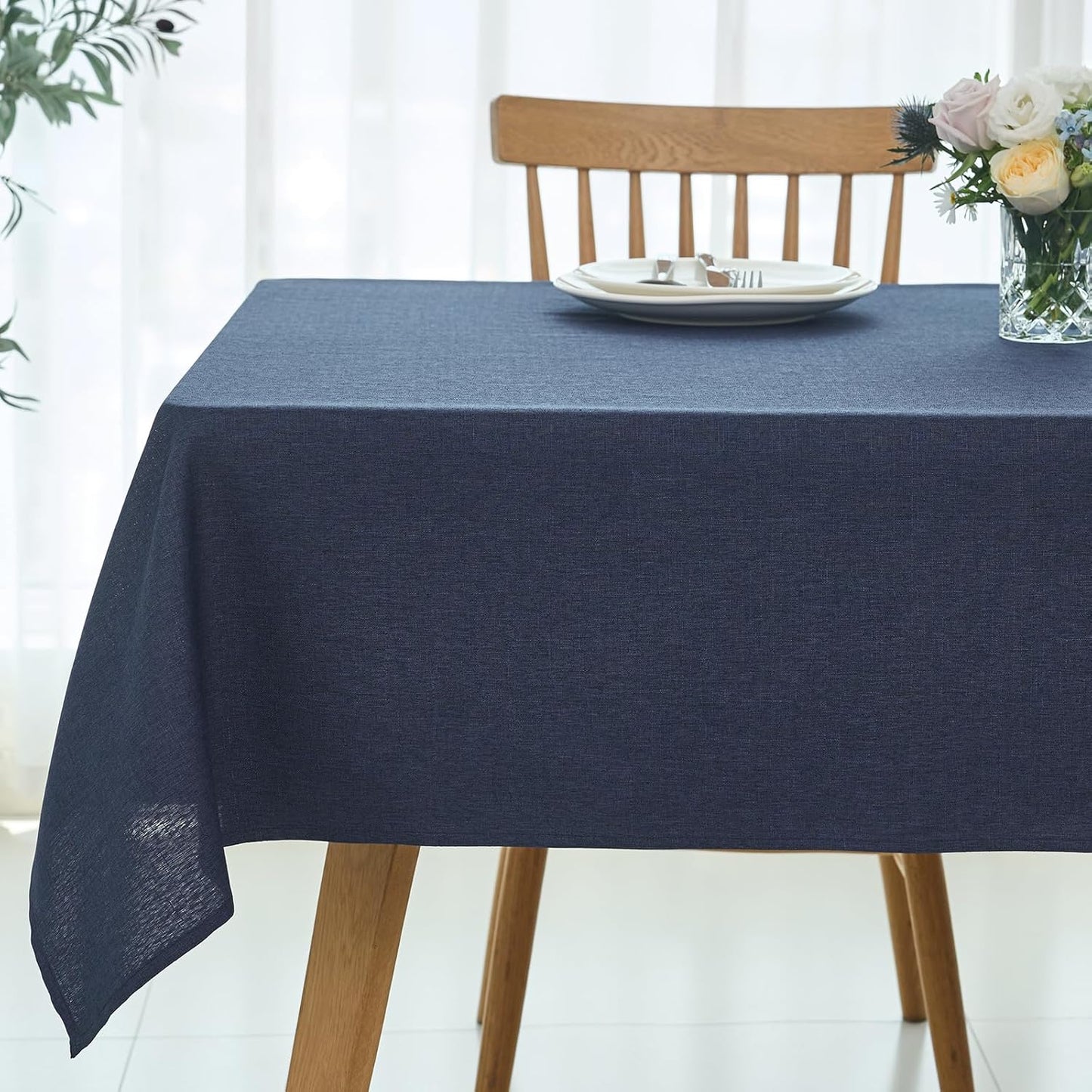 maxmill Square Linen Tablecloth Water Resistance Antiwrinkle Spillproof Stain Proof Fabric Table Cloth, Decorative Fabric Table Cover for Banquet Party Event Holiday Dinner, 70 x 70 Inch, Navy Blue
