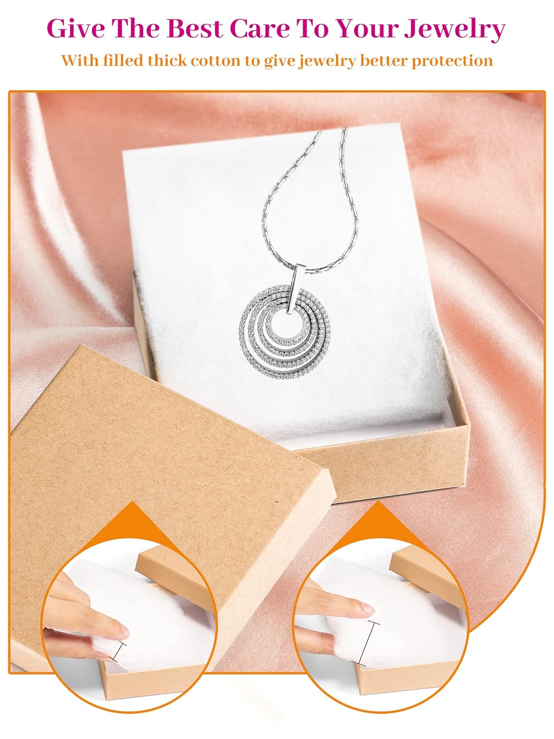 MESHA Jewelry Boxes Bulk 96PC, Matte Cardboard Gift Boxes, Cotton Filled Box with Lids, Brown 3.5x3.5x1 Inch, Bulk Square Small Kraft Gift Boxes