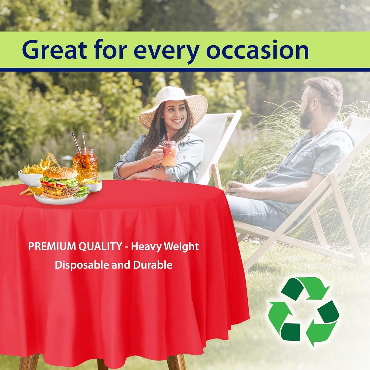Red Disposable Plastic Tablecloth for Round Tables (12 Pack) 84 inches Table Cloths for Parties, Events & Weddings, Indoors & Outdoors, Plastic Table Cover