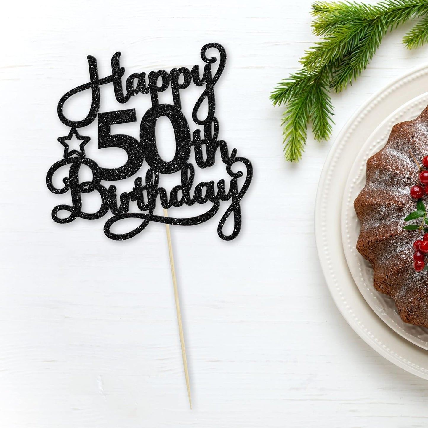 1 Pack Happy 50th Birthday Cake Topper Black Glitter 50 & Fabulous Cheers to 50 Years Old 50th Birthday Cake Pick for Celebrating 50th Birthday Anniversary Party Cake Decorations Supplies