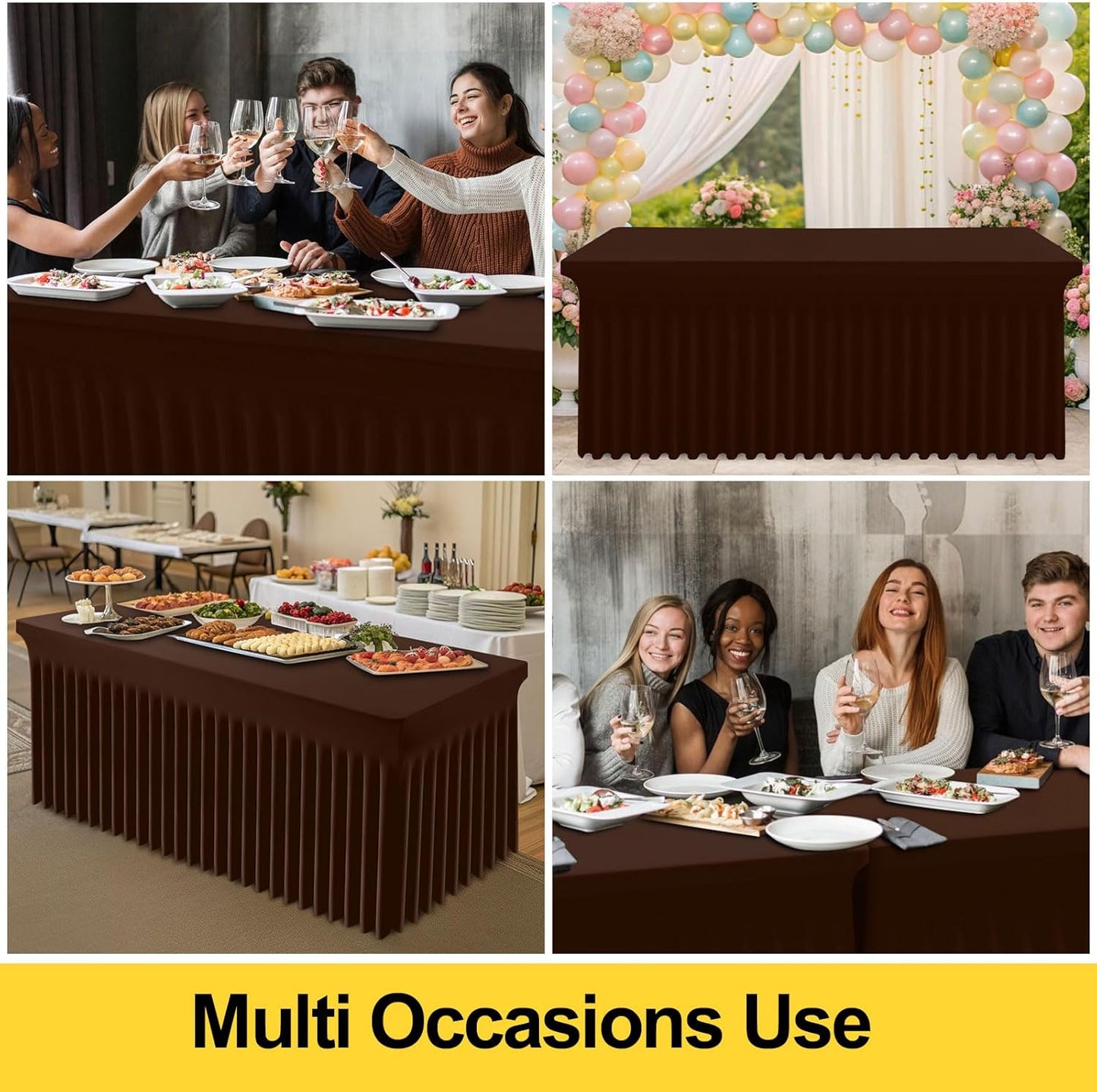 Smiry Spandex Tablecloth, Elastic Fitted Stretch Tablecloth for 6FT Rectangle Tables, Waterproof Washable Table Cover Skirt for Outdoor, Wedding, Banquet & Parties (Coffee, 72Lx30Wx30H Inch)