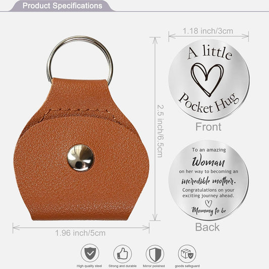 OUMILAN Pocket Hug Token Gifts for Men Boyfriend Girlfriend Inspirational Gift for Son Daughter Brother with Leather Keychain
