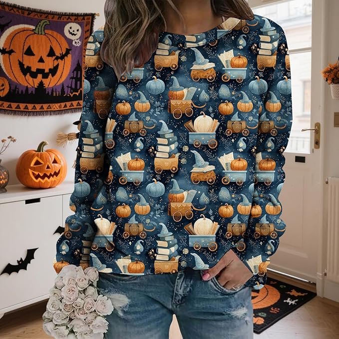 LIZALIG Pullover Cute Sweatshirt Orange Skeleton Fall Festive FunWomens Design Bat Holiday Party Outings Pumpkin Print