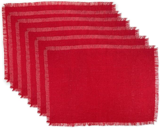 DII Jute Burlap Collection Kitchen Tabletop, Placemat Set, 13x19, Solid Tango Red, 6 Count