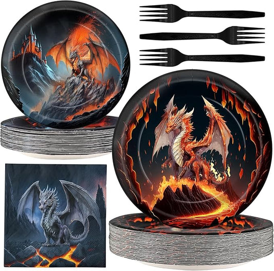 Dragon Party Decorations - Dragon Party Plates and Napkins for Kids Birthday Party, Serves 40 Guests