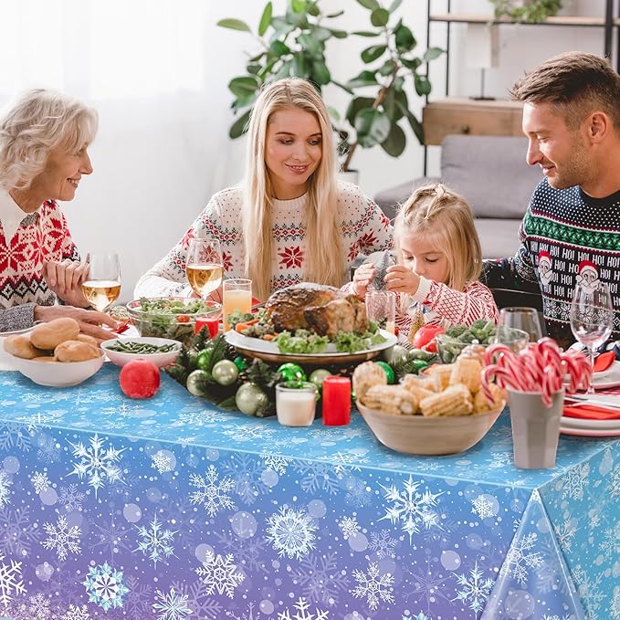 1 Pack Winter Snowflake Plastic Tablecloth Decorations, Blue and Purple Snowflake Winter Wonderland Disposable Table Cover for Christmas Holiday New Year Party Supplies Decorations, 54x108 Inch