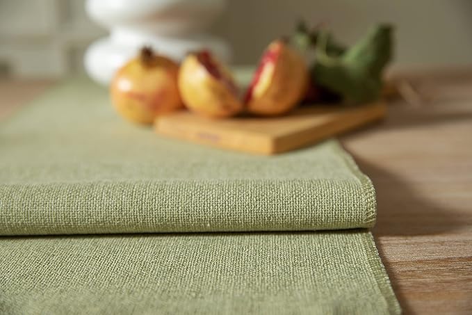 ZeeMart Sage Green Table Runners 108 Inches Long, Burlap Linen Style Rustic Farmhouse Table Runner, Long Boho Dining Table Runner, 13x108 Inches, Light Sage Green