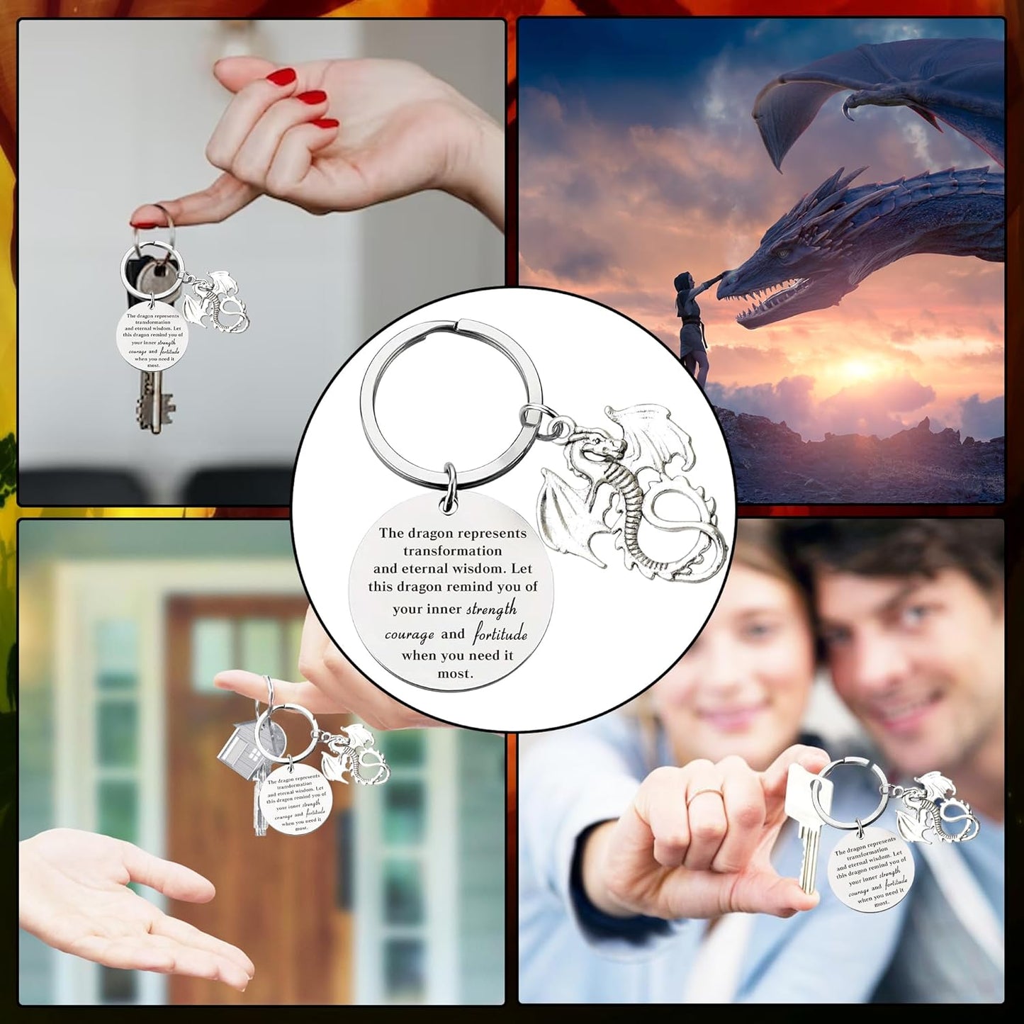 Inspirational Gifts Motivational Keychains - Elephant Dragon Flamingo Encouragement Uplifting Gift for Men Women Christmas