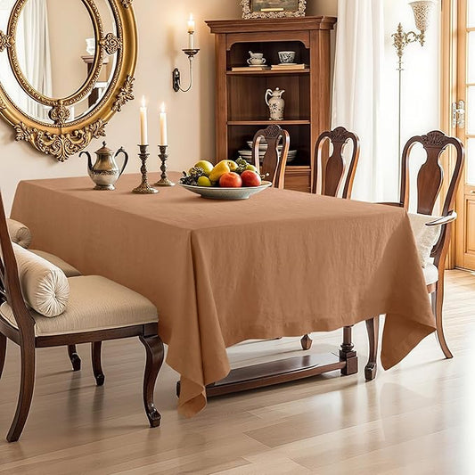 Linen World Linen Tablecloth,100% French Linen Beige Tablecloth 108" x 60" Inch,Washable Rectangular Tablecloth for Dining,Outdoor,Weddings and Restaurants,Decorative Thanksgiving Christmas