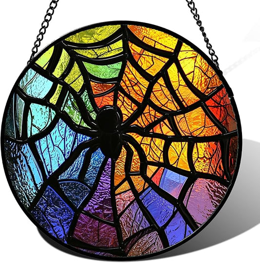 Stained Glass Suncatcher, Colorful Spider Sun Catcher Black Insect Stain Glass Window Hanging Decoration Mother's Day Birthday Gifts for Women Men Mom Nana 7.8 in