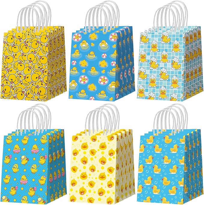 Resholder 30 Pcs Yellow Duck Party Favor Bags Rubber Duck Themed Party Decorations Ducks Goodie Gift Bags with Handles Portable Candy Treat Pouch for Baby Shower Birthday Supplies