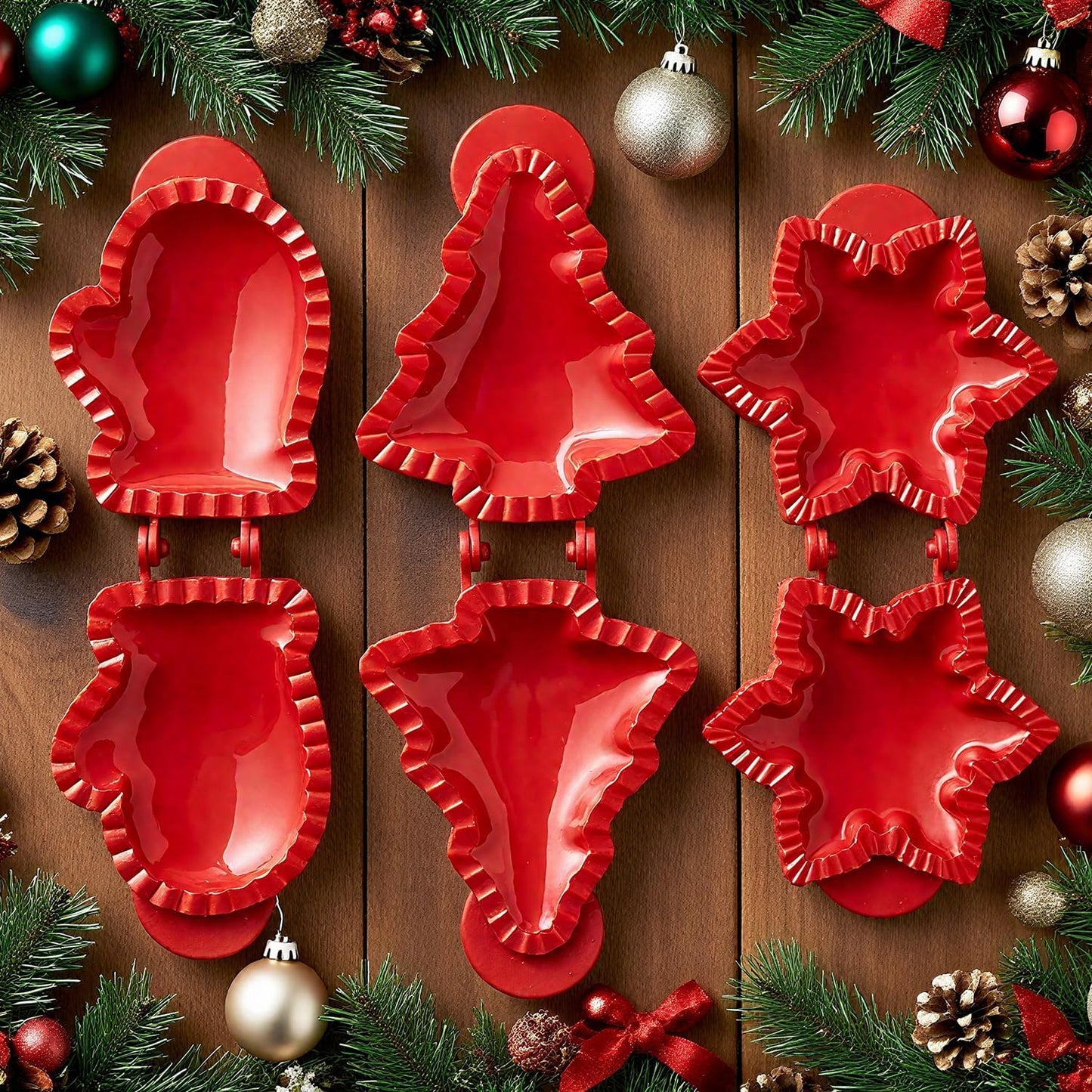 Holiday Mini Pie Mold,Party Potluck Hand Pie Molds,Hand Pie Press Mold Maker for Baking,Winter Snowflake Christmas Tree and Gloves Shapes Pocket Pies Maker