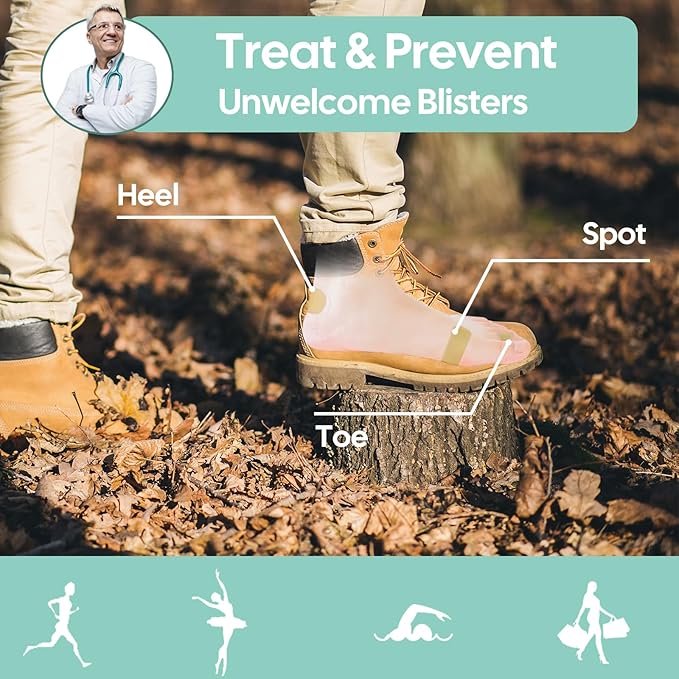 Welnove Gel Blister Bandages for Feet - 30ct Blister Cushion for Heel, Toe - Water-Resistant Hydrocolloid Bandages - Blister Pads for Prevention & Recovery