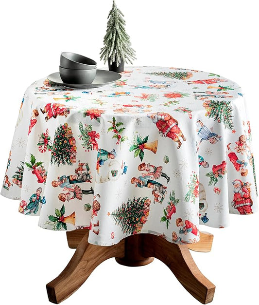 Maison d' Hermine Table Cloth Round Table 100% Cotton 63 Inches Fall Tablecloth Reusable Everyday Use for Thanksgiving Christmas Decorations Dining Farmhouse Party (Chromo)